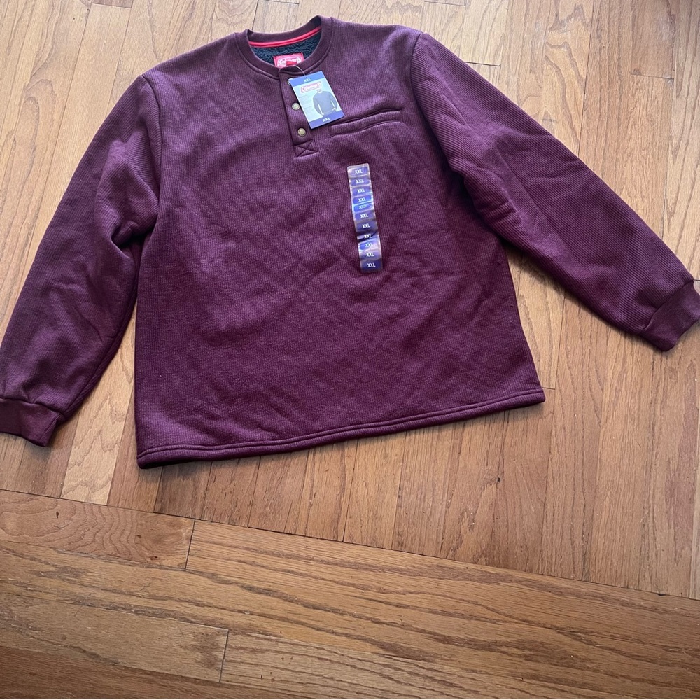 NWT Mens Coleman Maroon Sherpa Fleece Lined Waffle Henley Shirt Size XXL